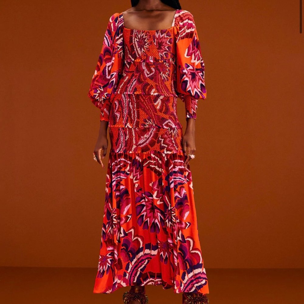 FARM Rio x Anthropologie - Orange Chevron Forest Maxi - XL